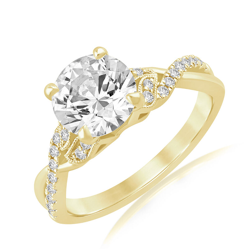 Millicent. Brilliant-Cut Lab Grown 2ct. Diamond Milgrain Leaf Engagement Ring in 14k Yellow Gold image number null